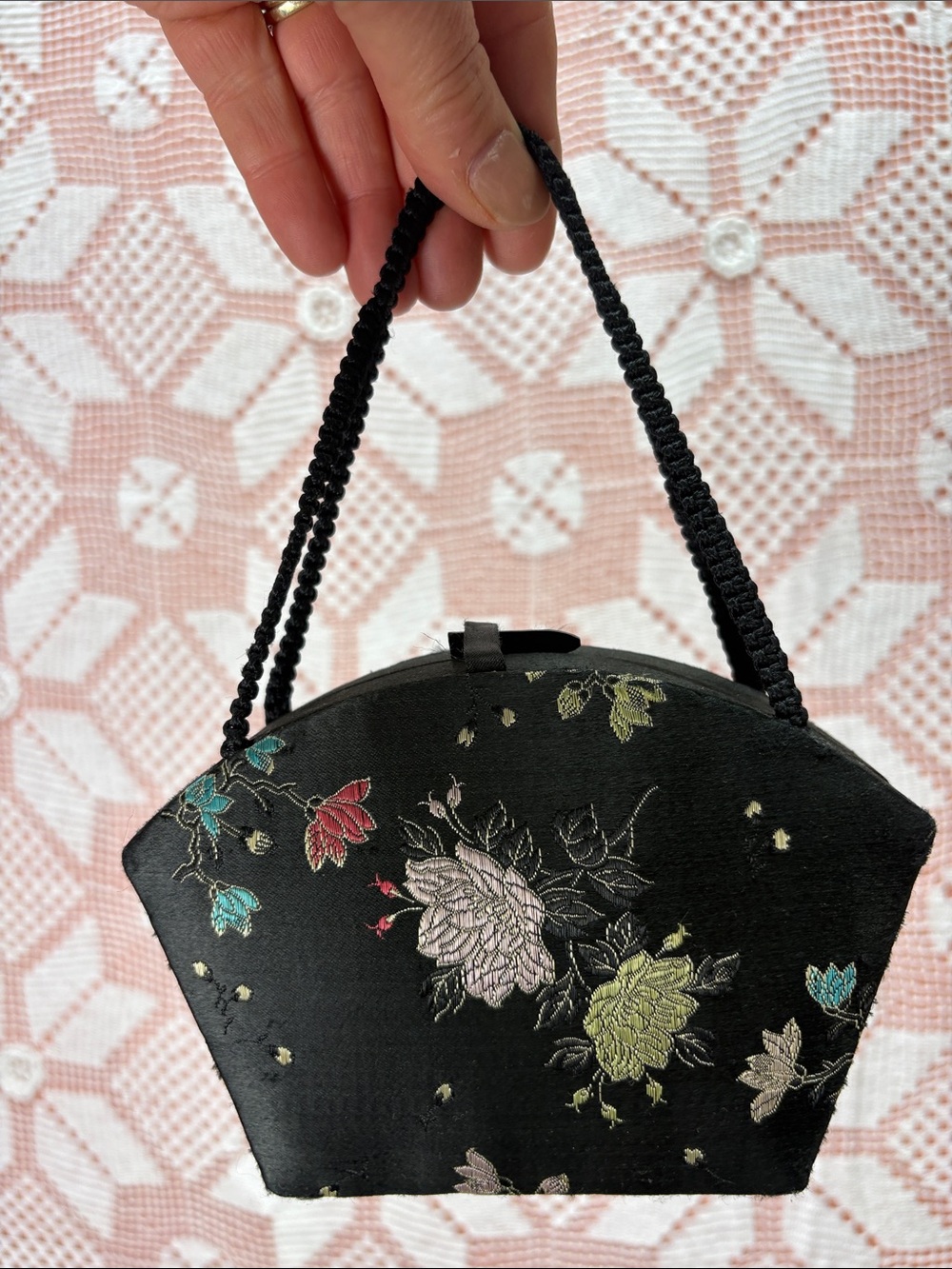 Vintage Black Floral Brocade Vanity Purse